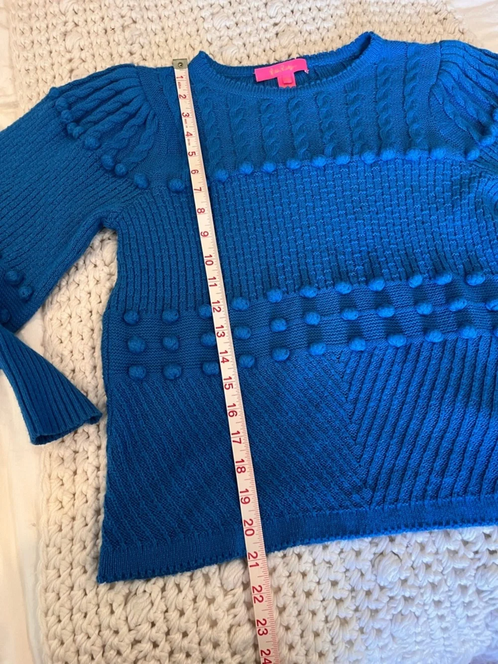 Lilly Pulitzer Blue Pom-Pom Cable Knit Sweater - Picture 7 of 8